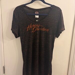 Harley-Davidson Women's Black and Orange Short Sleeve Tee